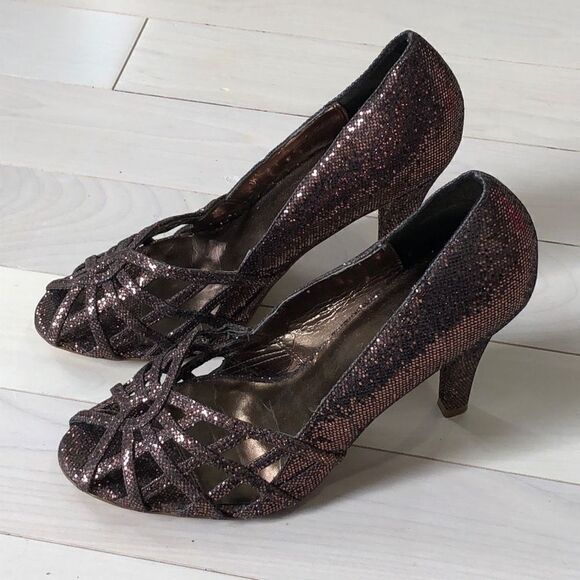 ALDO Women's Web Caged Upper Slip-on Glittery Pump Heel Brown Size 40 - Picture 1 of 7